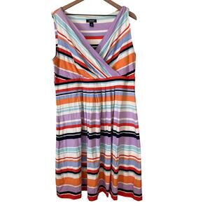 Lands End Multicolored Fit and Flare Wrap Front Striped Cotton Dress Size 1X